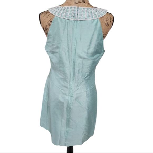 Vineyard Vines Aqua Blue Sleeveless‎ Dress White Beaded Neckline Party Cocktail - Picture 6 of 9